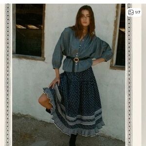 Doen Rosanna Navy and White A-Line Skirt